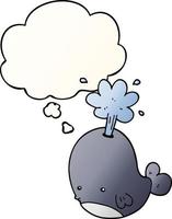 cartoon spouting whale and thought bubble in smooth gradient style vector