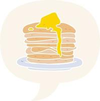 cartoon stack of pancakes and speech bubble in retro style vector
