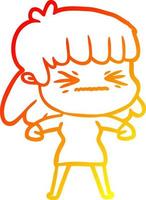 warm gradient line drawing cartoon angry girl vector