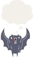 cartoon happy vampire bat and thought bubble in retro style vector