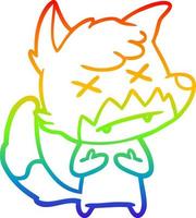 rainbow gradient line drawing cartoon cross eyed fox vector