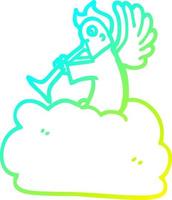 cold gradient line drawing cartoon angel on cloud with trumpet vector