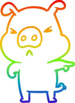 rainbow gradient line drawing angry pig pointing vector