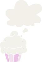cartoon cupcake and thought bubble in retro style vector