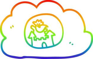 dibujo de línea de gradiente de arco iris dios de dibujos animados en el cielo vector