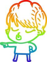 rainbow gradient line drawing cartoon woman with eyes shut vector