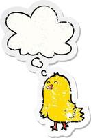 cartoon bird and thought bubble as a distressed worn sticker vector