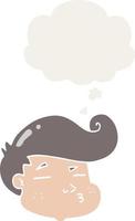 cartoon boy's face and thought bubble in retro style vector