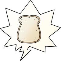 cartoon slice of bread and speech bubble in smooth gradient style vector