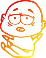 warm gradient line drawing cartoon tired bald man vector