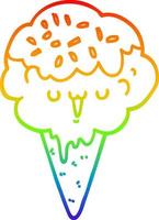 rainbow gradient line drawing cartoon ice cream vector