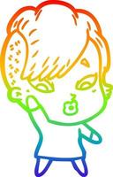 rainbow gradient line drawing cartoon surprised girl vector