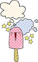 cute cartoon ice lolly and thought bubble in comic book style vector