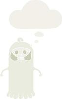 fantasma de calavera espeluznante de dibujos animados y burbuja de pensamiento en estilo retro vector