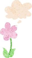 cute cartoon flower and thought bubble in retro textured style vector