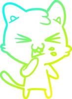 línea de gradiente frío dibujo gato de dibujos animados silbido vector