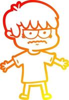 warm gradient line drawing annoyed cartoon boy vector