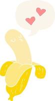 cartoon banana in love and speech bubble in retro style vector