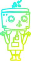 cold gradient line drawing cartoon robot shrugging vector