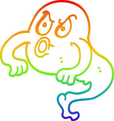 rainbow gradient line drawing cartoon angry ghost