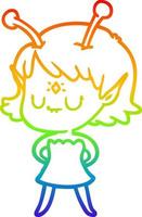 rainbow gradient line drawing cartoon alien girl vector