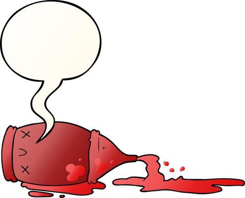 cartoon spilled bottle and speech bubble in smooth gradient style
