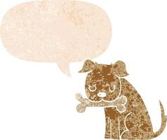 cartoon dog and speech bubble in retro textured style vector