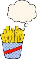 cartoon box of fries and thought bubble in comic book style vector