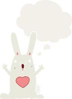 cartoon rabbit in love and thought bubble in retro style vector