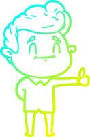 cold gradient line drawing happy cartoon man giving thumbs up vector