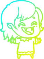 cold gradient line drawing cartoon laughing vampire girl vector