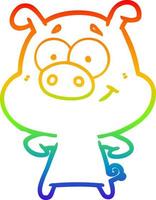 rainbow gradient line drawing happy cartoon pig vector