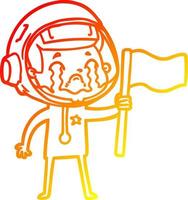 warm gradient line drawing cartoon crying astronaut vector