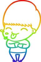 rainbow gradient line drawing cartoon boy sticking out tongue vector