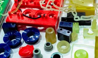 Engineering plastics. Plastic material used in manufacturing industry. Global engineering plastic market concept. Polyurethane and abs plastic parts materials. Plastic injection machine products. photo