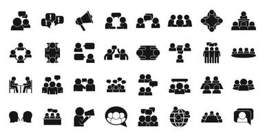 Discussion icons set simple vector. Talking person vector