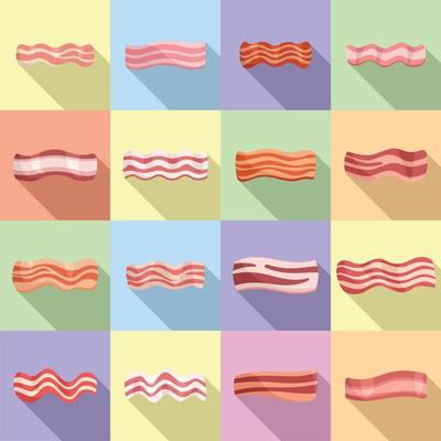 Bacon icons set flat vector. Meet food