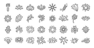 Firework icons set outline vector. New year celebrate