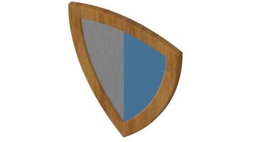 escudo de madera blanco azul y rayas renderizado de ilustración 3d medieval foto