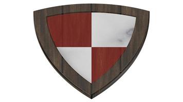 rojo, blanco, escudo, madera, medieval, 3d, ilustración, render foto