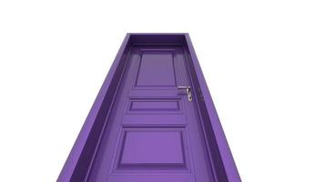 purple door Creative illustration of open, closed door, entrance realistic doorway isolated on background 3d photo