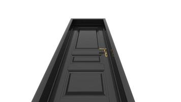 black door Creative illustration of open, closed door, entrance realistic doorway isolated on background 3d photo