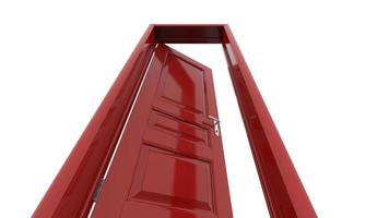 Creative illustration red door of open, closed door, entrance realistic doorway isolated on background 3d photo