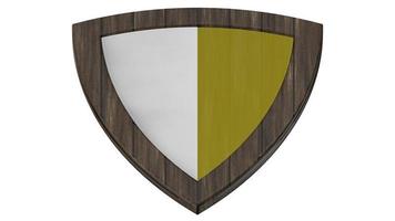 shield wood medieval yellow white 3d illustration render photo