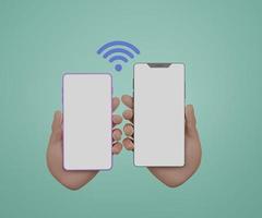 Minimal two hands holding smartphone with WIFI icon 3D render illustration photo