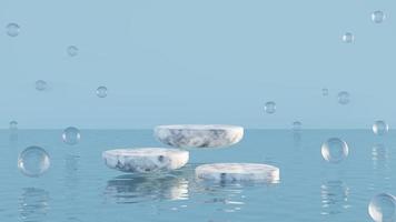 Product display platform floating on water surface 3D render illustration photo