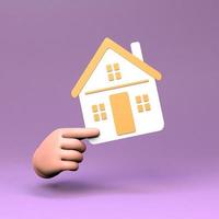 Hand holding a house icon. 3D render illustration. photo