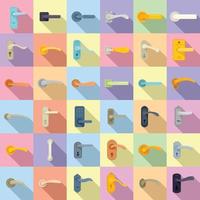 Door handles icons set flat vector. Domestic control vector