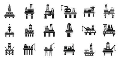 los iconos de la plataforma de perforación marina establecen un vector simple. Industria del aceite