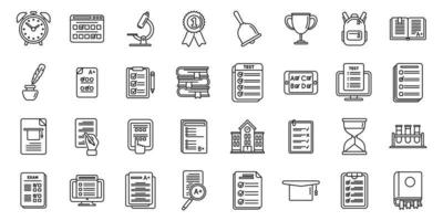 School test icons set outline vector. Online learn vector